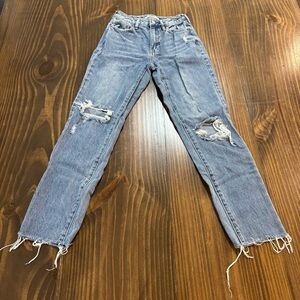 PACSUN Womens High Rise Straight Jeans Size 22 Blue Distressed Raw Hem Denim